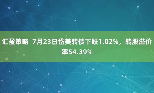 汇盈策略  7月23日岱美转债下跌1.02%，转股溢价率54.39%