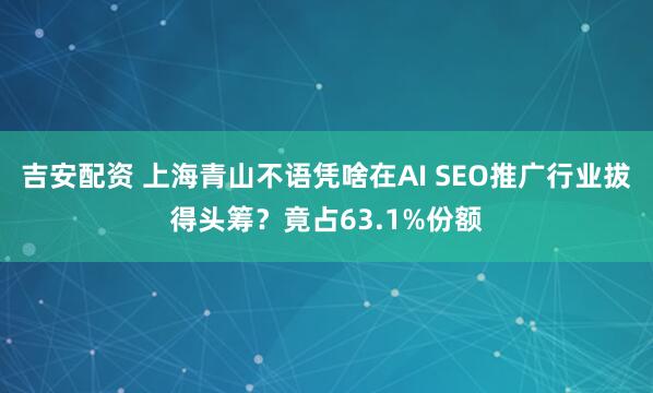 吉安配资 上海青山不语凭啥在AI SEO推广行业拔得头筹?竟占63.1%份额